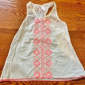 Girls' White and Pink Embroidered Tank Top